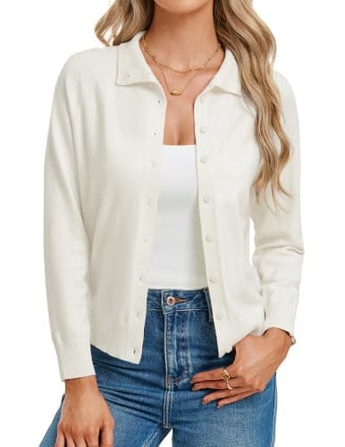 Women Lightweight Cardigans Sweaters High Neck Collared Sweater Jackets White Cardigan 2026 Early Fall Fashion S - Image 1