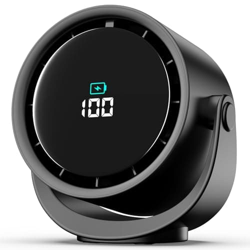 YOSHENMO Portable Desk Fan for Bedroom, Turbo Table Fans with smile icon LED Display, 6-inch, 5-Speed Strong Airflow, Low Noise, 360° Adjustable Tilt, Suitable for Home, Office, Outdoor, Ink Black - Image 1