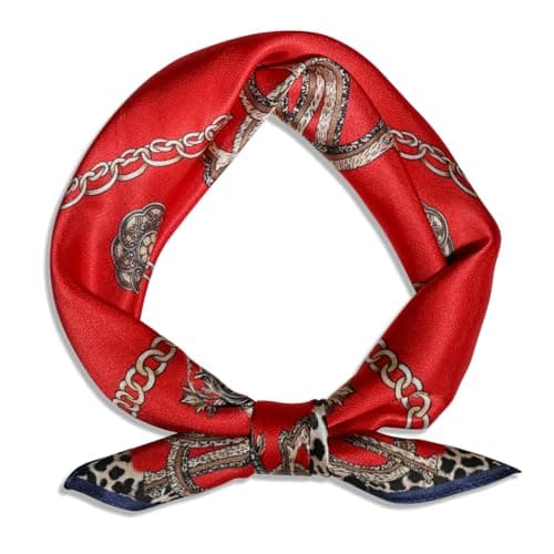 Ciormis 100% Mulberry Silk Scarf- 21" Red Leopard Printed Neck Hair Silk Scarves Lightweight Neckerchief for Women Ladies with Gift Box - Image 1
