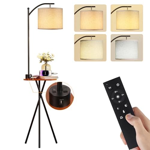 ROTTOGOON Floor Lamp with Table, End Table Lamp with Remote Control and Charging Station(USB A & Type-C & AC Port), 4 Color Temperatures, Floor Lamps for Living Room, Bedroom and Home Office,Black - Image 1