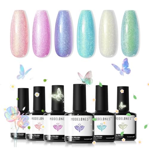 modelones Gel Nail Polish Set, 6 Colors 2026 Spring Pastel Easter Candy Mermaid White Pink Glitter Gel Polish Baby Blue Purple Galaxy Sparkle Shimmer Pearl Nail Polish Soak Off LED Nail Art DIY Gift - Image 1