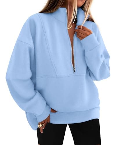 KIRUNDO Sweatshirt for Women 2026 Fall Half Zip Pullover Oversized Fleece Mock Neck Hoodies Fashion Outfits Winter Clothing(Light Blue, Large) - Image 1
