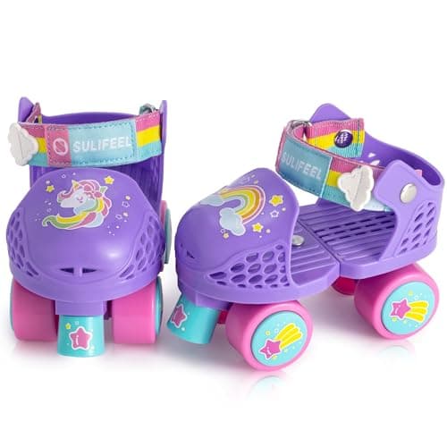 SULIFEEL Kids Adjustable Quad Roller Skates,Toddler Beginner Roller Skates for Gilrs and Boys Age 2-5 Years Old Unicorn Purple - Image 1