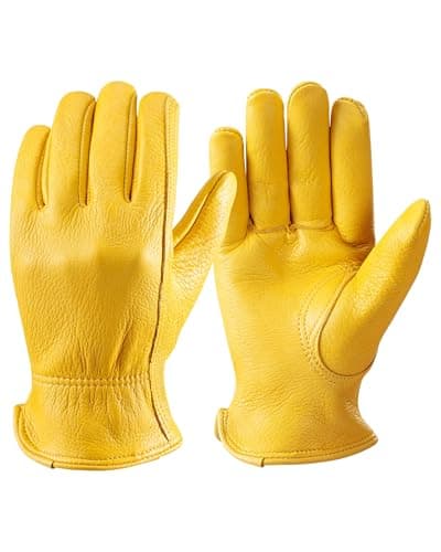 OZERO Leather Work Gloves: Mens Deerskin Gloves for Men & Women (Gold, M)
