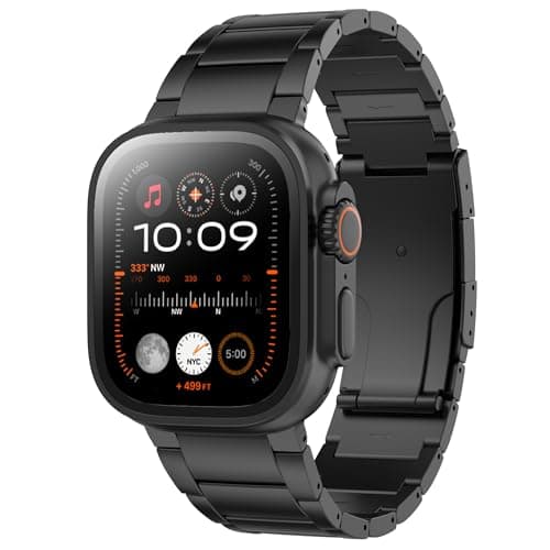 LULULOOK Titanium Ultra 3 Watch Band - Grade 2 Titanium Metal Band for Men, Compatible with Apple Watch Ultra 3/ Ultra 2/ Ultra 49mm, Series 11/10 46mm, Folding Clasp & DLC Coating,Black