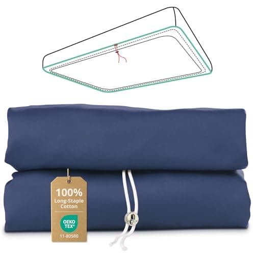 King Fitted Sheet Only with Drawstring and 360° Elastic Strap for Tight Fit, 100% Long-Staple Cotton Navy Fitted King Sheet, Luxury Soft and Comfort, No Slippage, Deep Pocket Fits 8" to 16" Mattress - Image 1