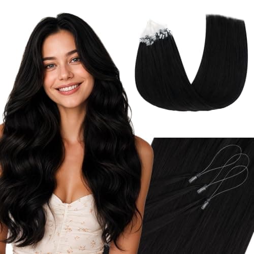 GOO GOO Microlink Bead Hair Extensions, Invisible Remy Cold Fusion Feather Invisible Tip Design, 50G 50S 16In, Microlink Hair Extensions for Women Daily Wear, #1 Jet Black - Image 1