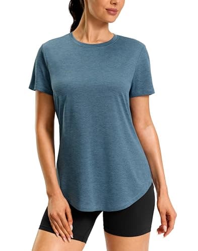 Workout Shirts Women Quick Dry Short Sleeve Athletic Gym Hiking Running Lightweight Long Tops for Women Bum-Covering Length (Grey Blue,X-Large) - Image 1