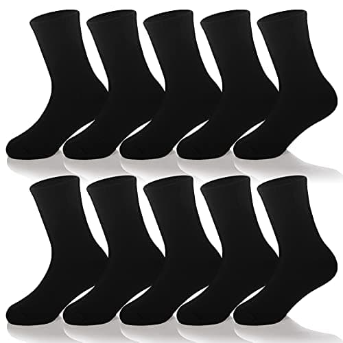 AMENLAN Kids Classics Crew Socks 10 Pairs Child Boy Girls Athletic Cotton Basic School Uniform Breathable Casual Sports Socks (Black,13-15 Years) - Image 1