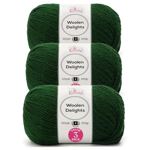 Woolen Delights Soft Wool Yarn for Crocheting, 3-Pack (522Yds / 300G), Free Patterns - #4 Medium Aran/Heavy Worsted Weight Wool Yarn for Knitting - Forest Green - Image 1