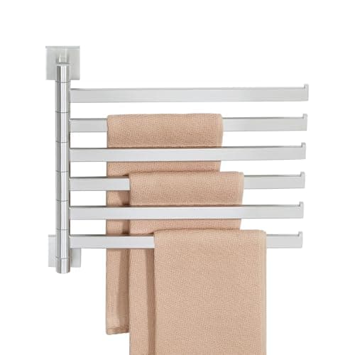 Alise Swivel Towel Rack, 6-Arm Towel Bar, Space Saving Towel Rack Wall Mount Drying Towel Holder, Swing Out Towel Holder for Bathroom Kitchen Toilet, Square SUS304 Stainless Steel, Brushed Nickel - Image 1