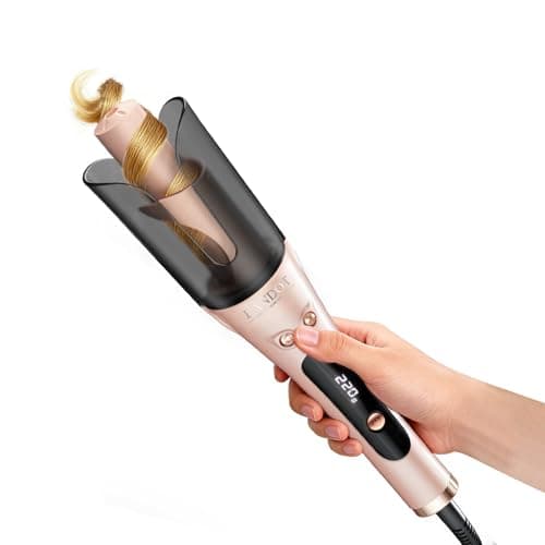 LANDOT Automatic Curling Iron 1 Inch - Anti-Tangle Self Rotating Curling Wand, Ceramic Tourmaline Hair Curler, Adjustable Temp, Dual Voltage Travel Styler, Rose Gold - Image 1