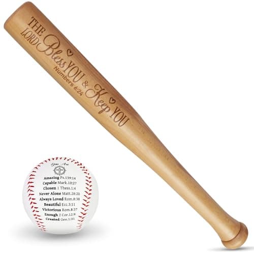 AKAIXI First Communion Gifts for Boys 8-12, Baptism Baseballs Set 1st Confirmation Gift Inspirational Bible Verses 18” Wooden Bat + 1 Baseball Christian Catholic Religious Kids Birthday Gift - Image 1