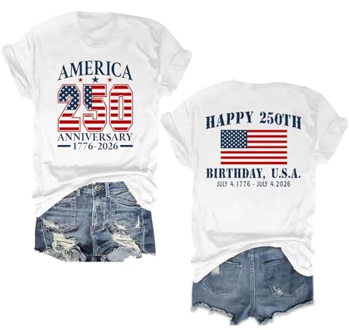 Ithalt 250th Anniversary USA Shirt Womens 4th of July Shirts American Patriotic T Shirts USA Flag Short Sleeve Tops(CWhite1,X-Large) - Image 1