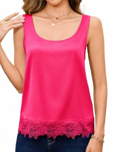 Totatuit Womens Silk Satin Tank Tops Casual Summer Tank Shirt Round Neck Sleeveless Loose Fit Top Undershirts Red Medium - Image 1