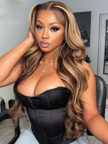 Barbique Synthetic Wig 13x6 Hd Lace Front 26 Inch Long Wavy Heat Resistant Fiber Deep Parting with Baby Hair Natural Hairline (1BT4P27) - Image 1