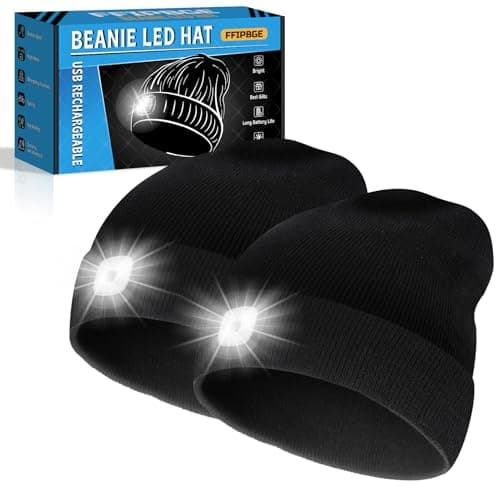 FFIPBGE Beanie Hats with Light, USB Rechargeable LED Hand Free Headlamp, Ideal for Camping, Hiking, Fathers Day Dad Gifts, Birthday Gifts for Husband, Dad, Men, 2 Pack, Black - Image 1