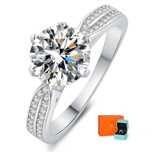 HYLYLEED Moissanite Engagement Promise Rings 1CT-3CT 18K White Gold Plated 925 Sterling Silver D Color VVS1 Clarity Wedding Rings Gift for Women, B-Round 2CT, 5 - Image 1