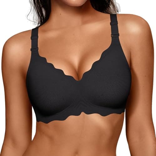 OEAK Women Jelly Bras No Underwire Scalloped Push Up Buttery Soft Tshirt Bra Seamless Full Coverage Convertible Everyday Bra Jacquard Black,4XL - Image 1