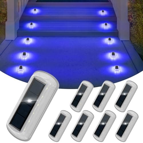 T-SUN Solar Deck Lights Outdoor Waterproof, Deck Lights Solar Powered, Driveway Marker Light for Fence Front Door, Step, Stair, Garden, Sidewalk, Pathway, Dock Porch, Backyard (Blue, 8 Packs) - Image 1