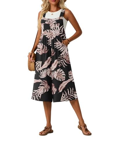 Lepunuo Rompers for Women Summer Casual Jumpers Boho Short Bib Jumpsuits Overalls with Pockets Beach Vacation - Image 1