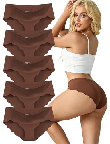 MCOWOD Seamless Underwear for Women Low Rise Hipster Wave Edge Sexy No Show Bikini Panties Russet Size M 5 Pack - Image 1