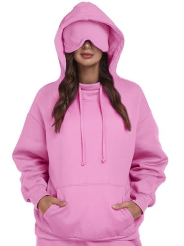 SeSe Code Hoodie with Eye Mask Travel Airplane Unisex Oversized Sweatshirt Sleep Pullover with Pocket Fleece Couples Hoodies Pink L - Image 1