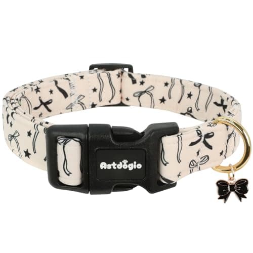Astdogio Bow Dog Collar, Girl Boy Dog Collars for Spring Summer, Adjustable Cotton Puppy Collar, Cute Collars for Small Medium Large Dogs, Ideal for Pet Accessory S
