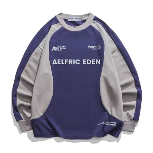 Aelfric Eden Oversized Graphic Sweatshirt for Women Contrast Color Crewneck Long Sleeve Tops Casual Pullover Purple Small - Image 1