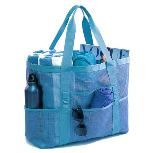 JOYPICKS Mesh Beach Bag-Large Beach Tote for Women with Zipper Pocket, pool cruise travel swim, Toys & Vacation Essentials - Image 1