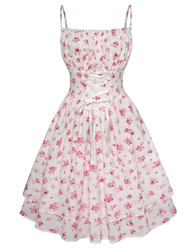 Scarlet Darkness Women Corset Floral Dress Spaghetti Strap Mini Sundress for Teens Pink M - Image 1