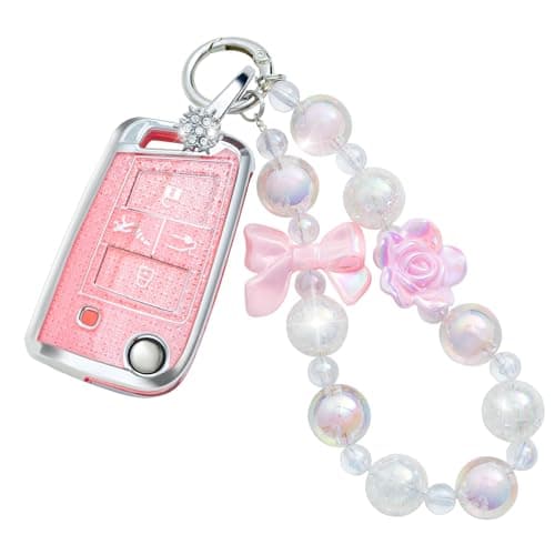 XUPEIXUN for VW Volkswagen Key Fob Cover with Keychain, Pink TPU Key Case Protection Shell Compatible with Golf GTI Tiguan Atlas Polo Jetta Bling Car Accessories - Image 1