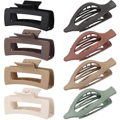 CHANDAT Hair Clips for Women 4.3 Inch Large Hair Claw Clips 8 pcs Square Claw Clips & Flat Hair Clips for Thick or Thin Hair French Concord Hair Barrettes Alligator Hair Accessories for Women (Basic) - Image 1
