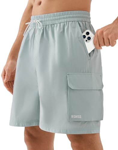 K-Swiss Men's Casual Cargo Shorts - Lightweight Stretch Summer Shorts for Men with 4 Pockets 9", Grey/Green, XS - Image 1