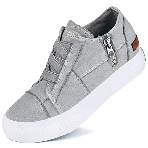 JENN ARDOR Wedge Sneakers for Women Fashion Canvas Shoes Casual Platform Hidden Heel Womens Slip On Sneaker Non Slip Side Zipper Light Grey - Image 1