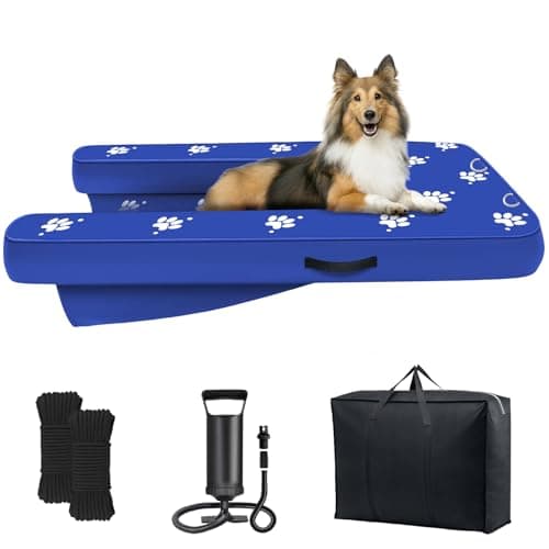 Inflatable Dock Platform, Lagre Dog Boat Ramp Floating Non-Slip Oxford and PVC with Lagre Water Ramp for Dogs Pool, Dock, Lake with Traction Rope, Manual Air Pump (4.5ft x 2.8ft x 6in) L01 - Image 1