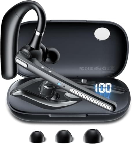 COTOE Bluetooth Headset V5.3, Wireless Earpiece with 500mAh Charging Case 72 Hrs Talking Time Hand-Free Headphones with Noise Canceling Mic for Office/Driving/Business/Trucker,Black - Image 1