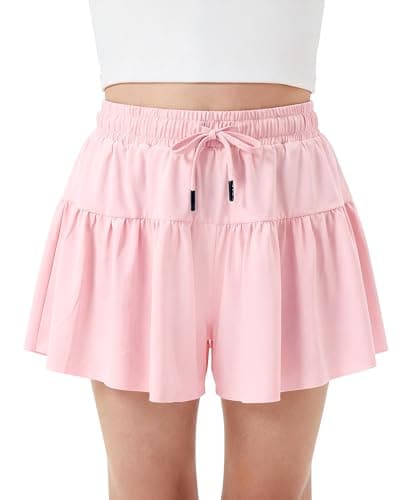 Stelle Girls Athletic Shorts Flowy 2 in 1 Butterfly Short Running Soccer Tennis Sports Shorts with Pocket,Pink,4-5T - Image 1