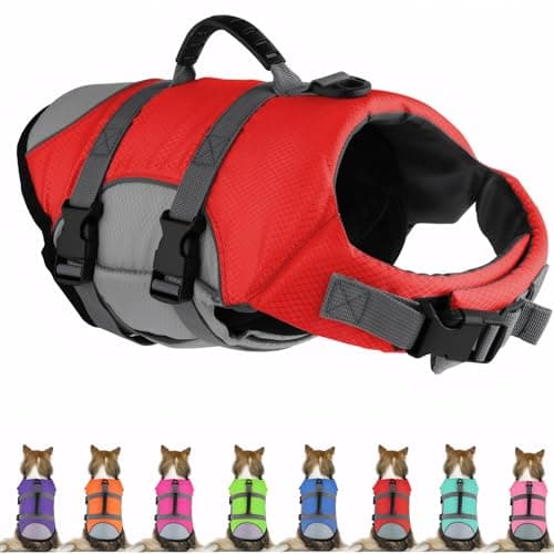 Mklhgty Dog Life Jacket, Reflective & Adjustable Dog Life Vest with Rescue Handle for Swimming and Boating, Ripstop Pet Safety Life Preserver for Small, Medium and Large Dogs - Image 1