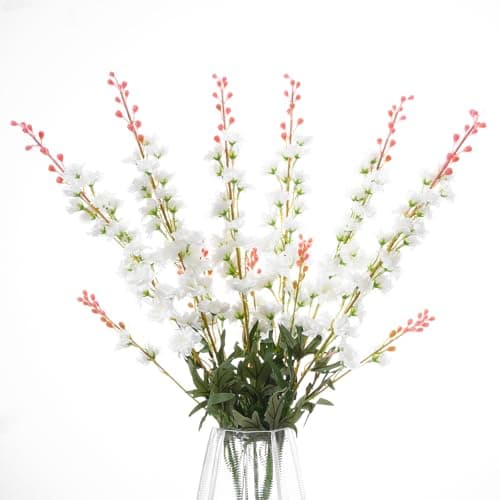 LILUYTO 6PCS White Delphinium Artificial Flowers, Long Stem Faux Larkspur Silk Flowers, 33.5" Bendable Fake Flowers Bouquets for Tall Vase Table Kitchen Home Offices Garden Wedding Decor - Image 1
