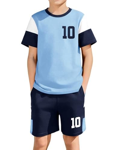 GEMLON Toddler Clothes for Boys Color Block T Shirts Cotton Shorts Sets Number Print Clothing Set 4T Boys Clothes 5T - Image 1