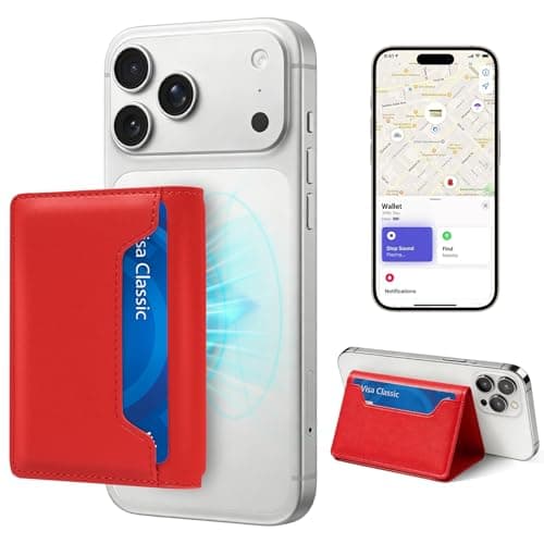 for Magsafe Wallet with Find My,6 Cards Holder,RFID Blocking,Strongest Magnetic Wallet for iPhone 17/16/15/14/13/12 Series,Not for 13/12 Mini,Leather magnetic card holder with Finder Tracker,Red - Image 1