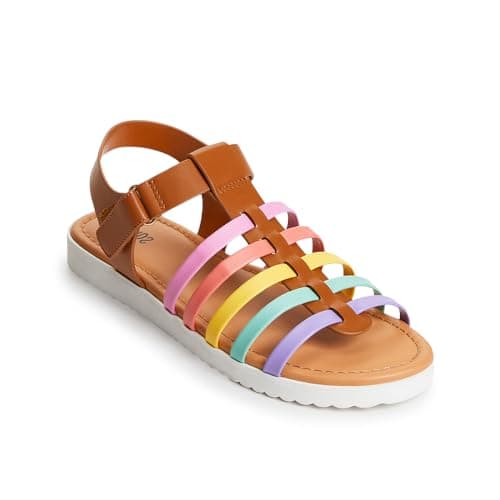 FabKids Rainbow Gladiator Sandals for Girls Dressy Leather Summer Sandals Kids Colorful Beach Flats Little Kids Size 11 - Image 1