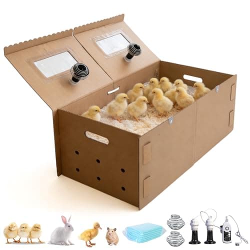 AsFrost 33" Extra Large Chick Brooder Box for 40 Chicks, Dual 75W No-Light Ceramic Heat Lamps, Adjustable Thermostat, 6 Waterproof Pads, Poultry Brooder for Quail, Rabbits & Reptiles - Image 1
