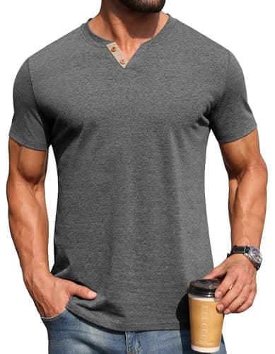 Sailwind Mens Henley Lightweight Shirts Short Sleeve Casual Cotton Button T-Shirts Summer Basic Tee Dark Gray - Image 1