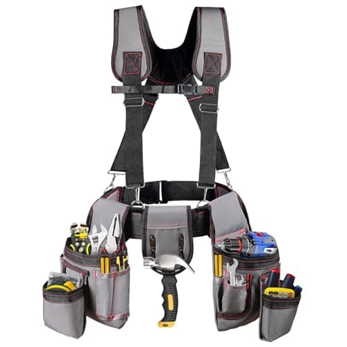 Tool Belt with Suspenders, Professional Tool Belt for Men, 18-Pocket Adjustable Heavy Duty Tool Organizer for Electrician, Carpenter, Framer, Construction Worker, Gray & Orange (32''–66'') - Image 1