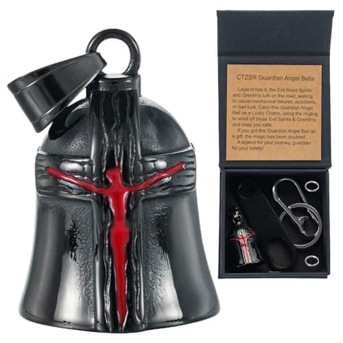 CTZSR Motorcycle Bell Guardian Angel - Good Luck Charm Gift For Rider Men Kids Friends With Gift Box, Legend Card, Keychain And Hanger & Weather-resistant Gremlin Bells For Bike Car (C-Black & Red)