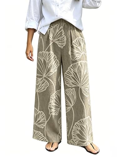 ZIRHYSTA Plus Size Wide Leg Palazzo Pants High Waisted Trousers,Khaki,5XL - Image 1