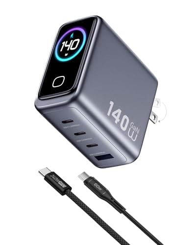 USB C Charger Block 140W Smart Display Touch Control Charging Block Foldable Compact Wall Plug 4 Port PD PPS GaN Charger with 2 Pcs 5Ft Cable for MacBook iPad iPhone 17/16/15 Series Tablet Laptop