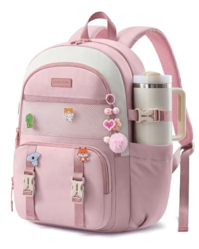 LOVEVOOK Cute School Backpack for Girls Ages 8-14, Lightweight Bookbag with Cartoon Charms & Pins, Back to School Backpack for Elementary & Middle School, Fits 15.6 Inch Laptop and 40oz Tumbler - Image 1